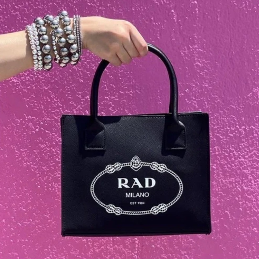 NWT NEW Mini Modern RAD Tote Black Vegan Leather Removable Shoulder Strap 😎